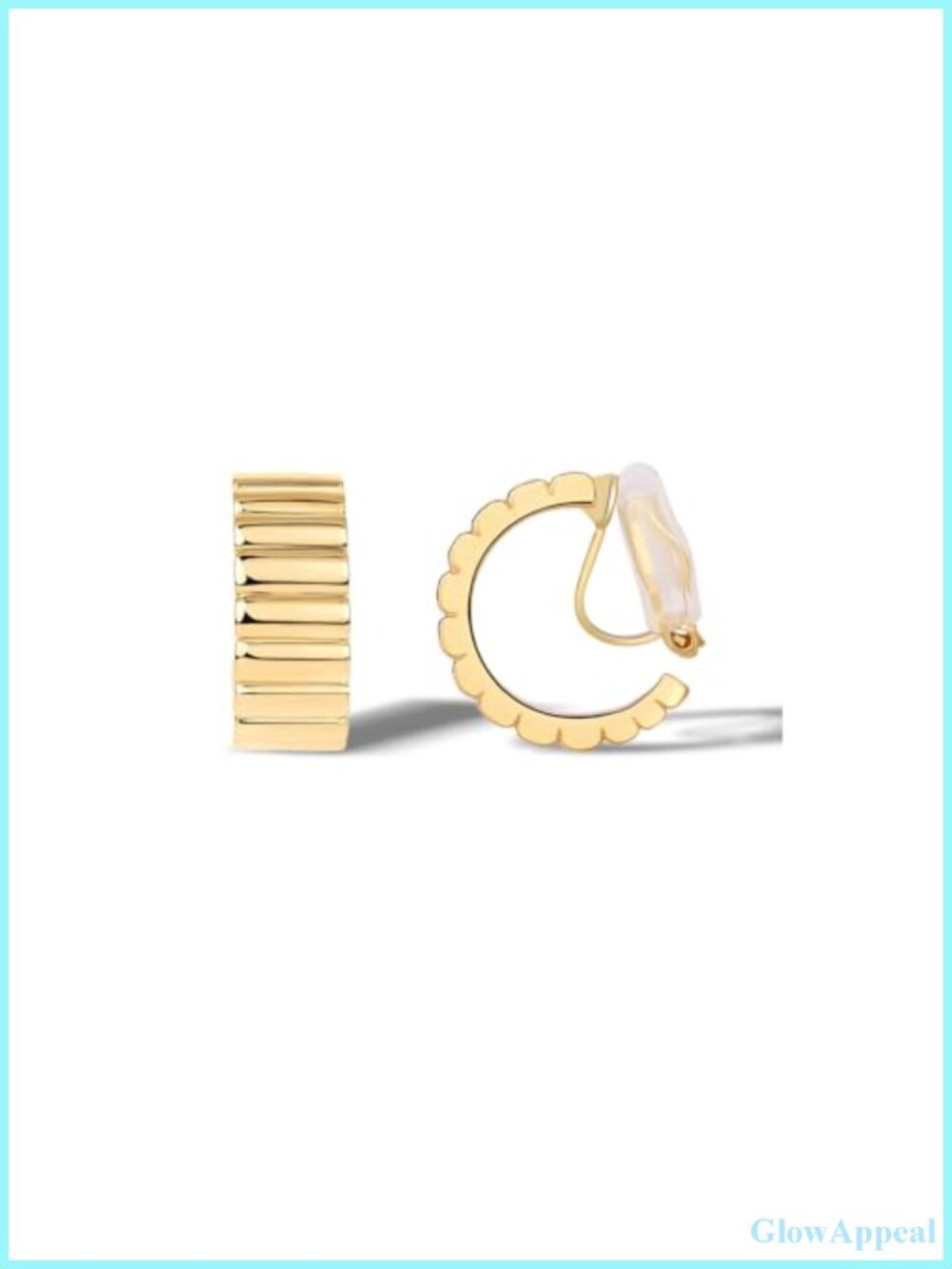 14K Gold Plated Clip On Hoop Earrings - Chunky Small Hoops Lightweight for Women